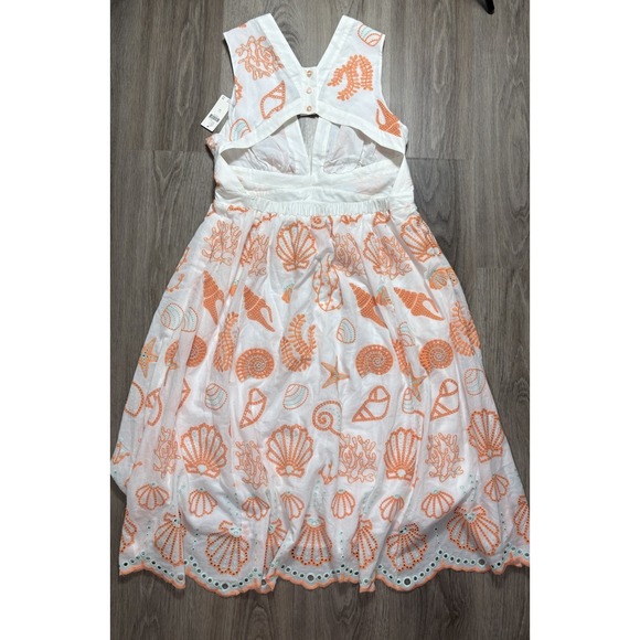 Anthropologie Maeve Embroidered‎ Scallop White Sea Shell Midi Sundress 10 Resort - Picture 15 of 16